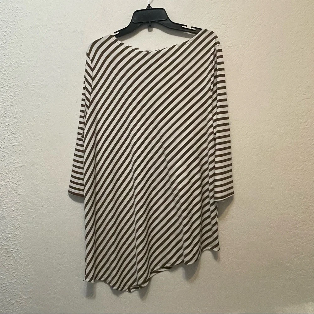 Chico’s 3 US XL Top Shirt Brown Striped 3/4 Sleeve Round Neck Stretch Women’s - Picture 7 of 8